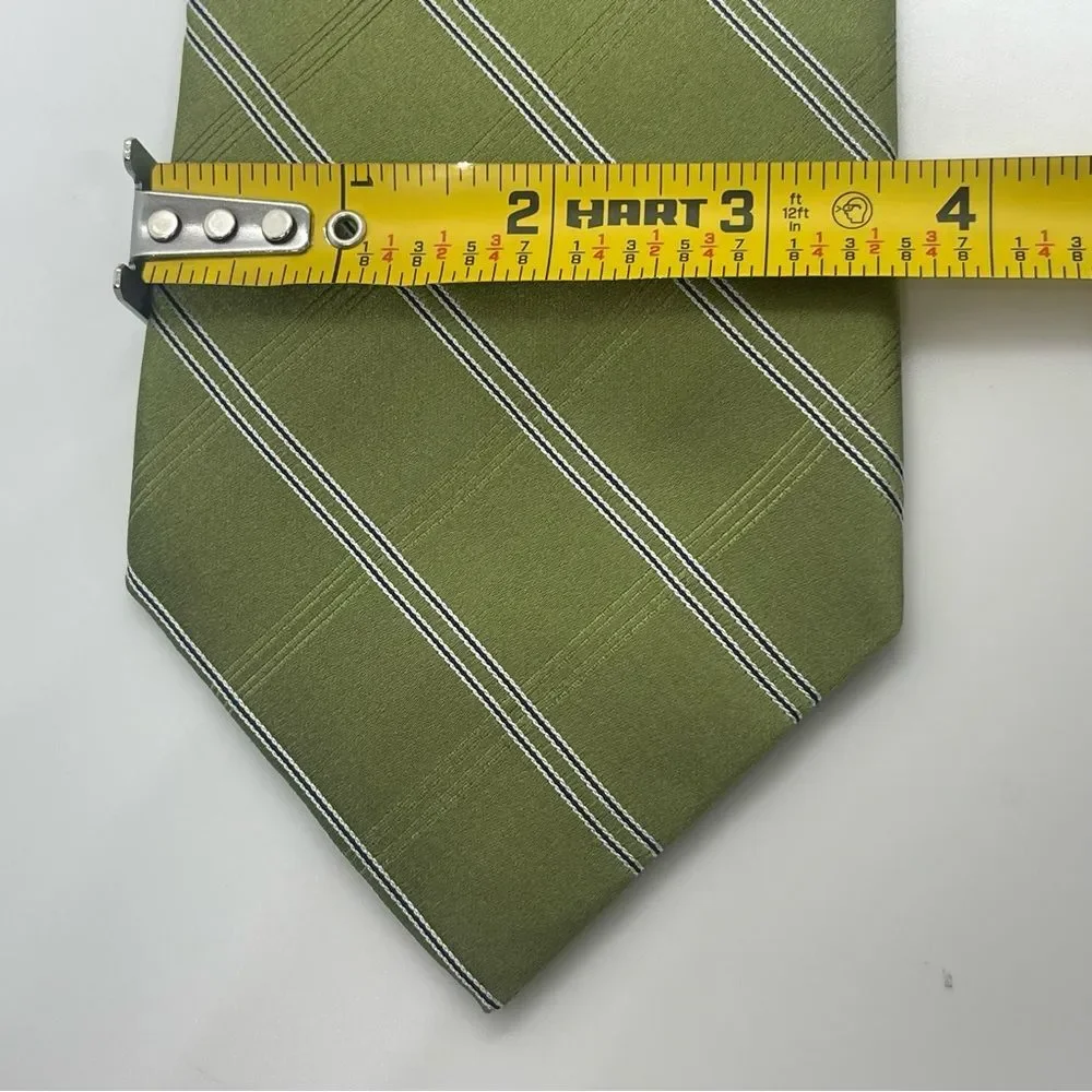 Tommy Hilfiger Green Silver Striped Silk Necktie Career Office